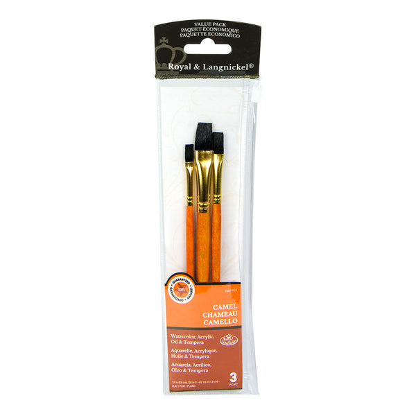 royal and langnickel RSET-9114 | 3pc Camel Hair Flat Brush Set