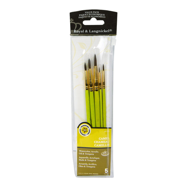 royal and langnickel RSET-9121 | 5pc Camel Hair Round Brush Set
