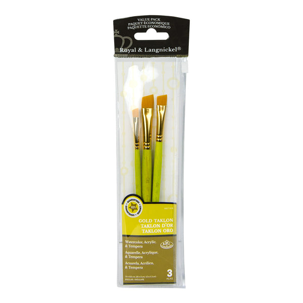 royal and langnickel RSET-9126 | 3pc Golden Taklon Angular Brush Set