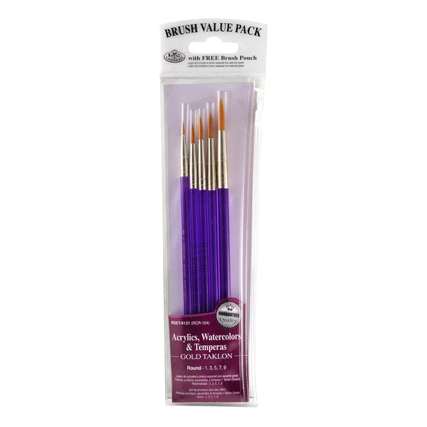 royal and langnickel RSET-9131 | 5pc Golden Taklon Long Handle Round Brush Set