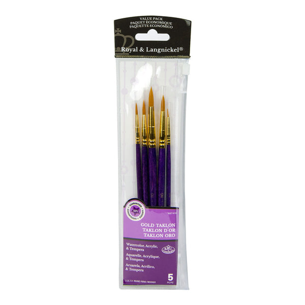 royal and langnickel RSET-9138 | 5pc Golden Taklon Round Brush Set