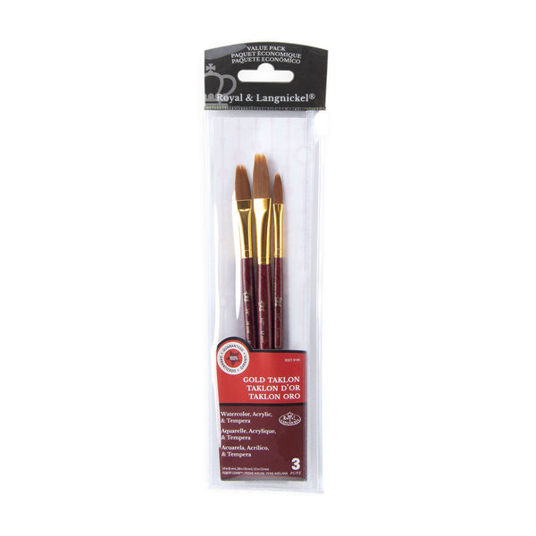 royal and langnickel RSET-9140 | 3pc Golden Taklon Filbert Comb™ Brush Set