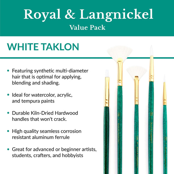 Royal And Langnickel RSET-9145 | 4pc White Taklon Round/Wash Brush Set