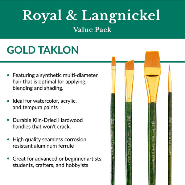 Royal And Langnickel RSET-9146 | 5pc Golden Taklon Variety Brush Set