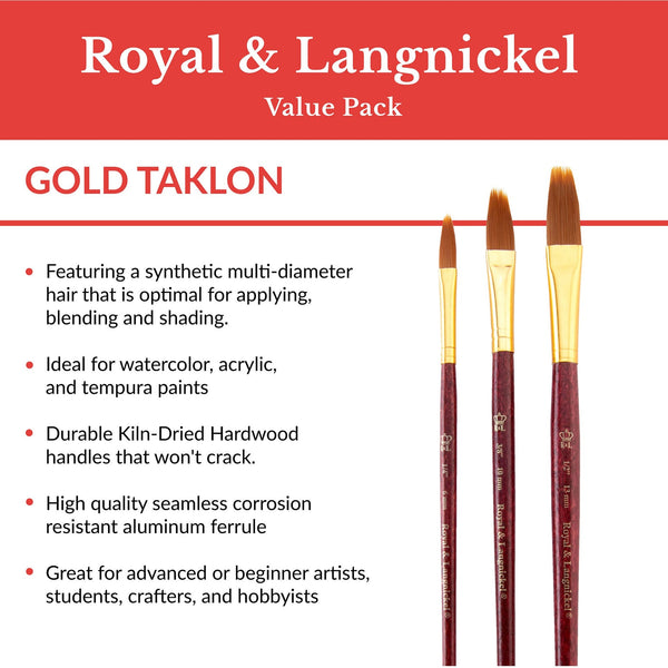 Royal And Langnickel RSET-9148 | 3pc Golden Taklon Flat Comb™ Brush Set