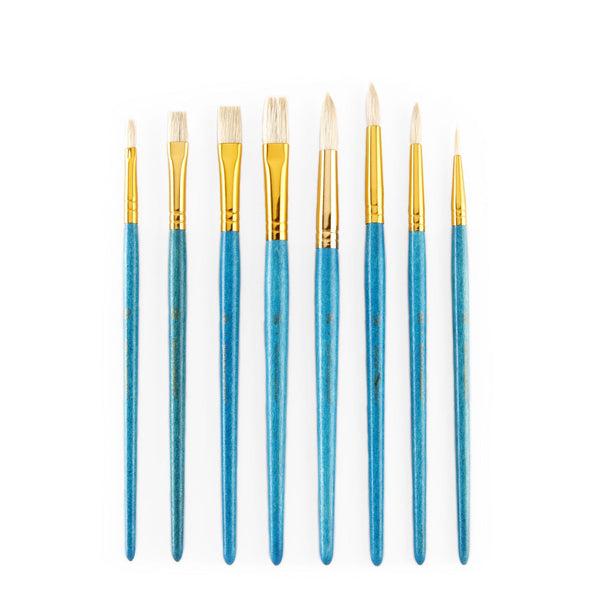 Royal And Langnickel RSET-9154 | 8pc White Bristle Round/Flat Brush Set