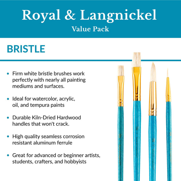Royal And Langnickel RSET-9154 | 8pc White Bristle Round/Flat Brush Set