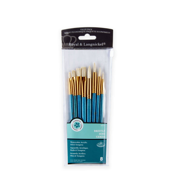 royal and langnickel RSET-9154 | 8pc White Bristle Round/Flat Brush Set