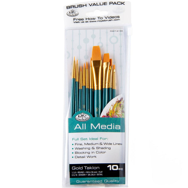 royal and langnickel RSET-9155 | 11pc Golden Taklon Variety Brush Set with Brush Pouch