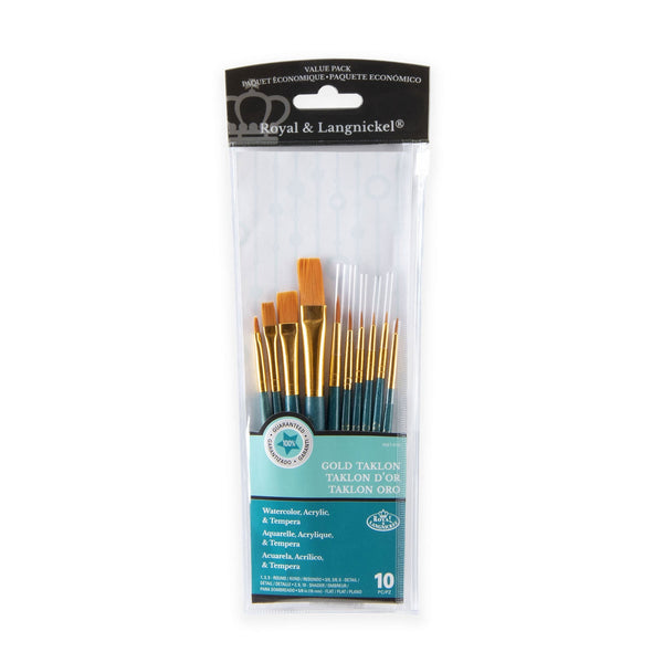 royal and langnickel RSET-9156 | 10pc Golden Taklon Variety Brush Set