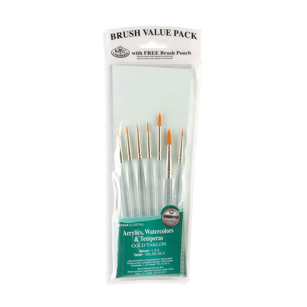 royal and langnickel RSET-9158 | 7pc Golden Taklon Round/Detail Brush Set
