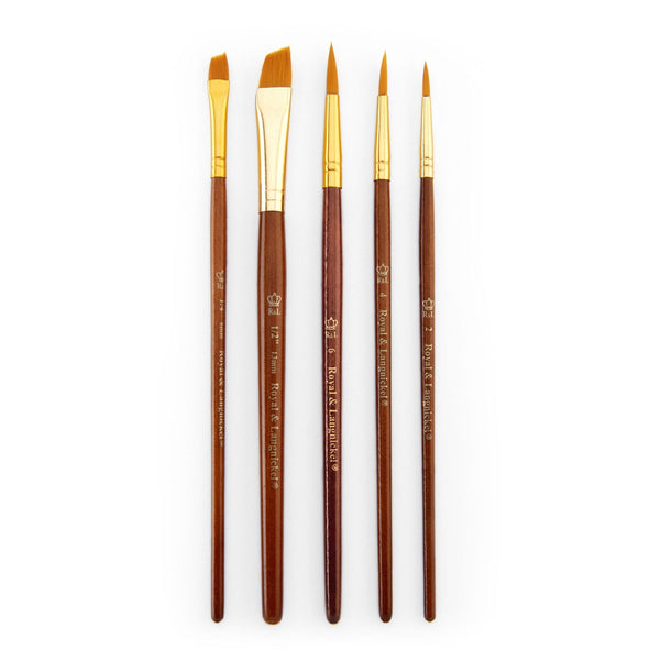Royal And Langnickel RSET-9162 | 5pc Golden Taklon Round/Angular Brush Set