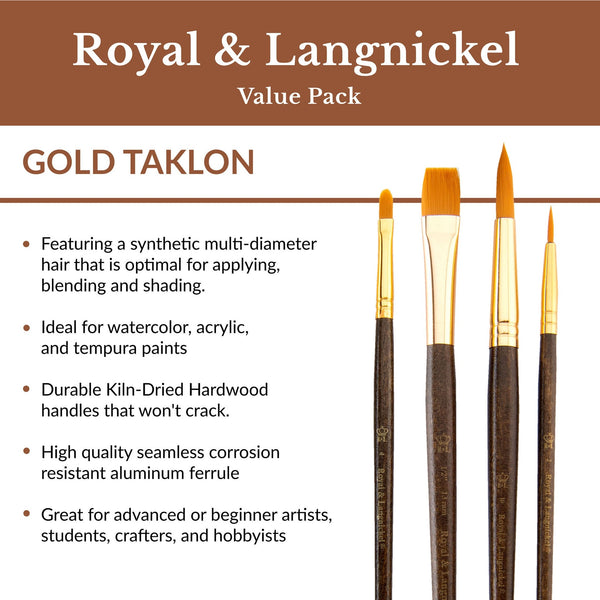 Royal And Langnickel RSET-9162 | 5pc Golden Taklon Round/Angular Brush Set