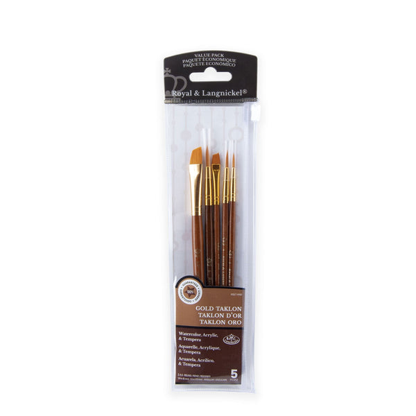royal and langnickel RSET-9162 | 5pc Golden Taklon Round/Angular Brush Set