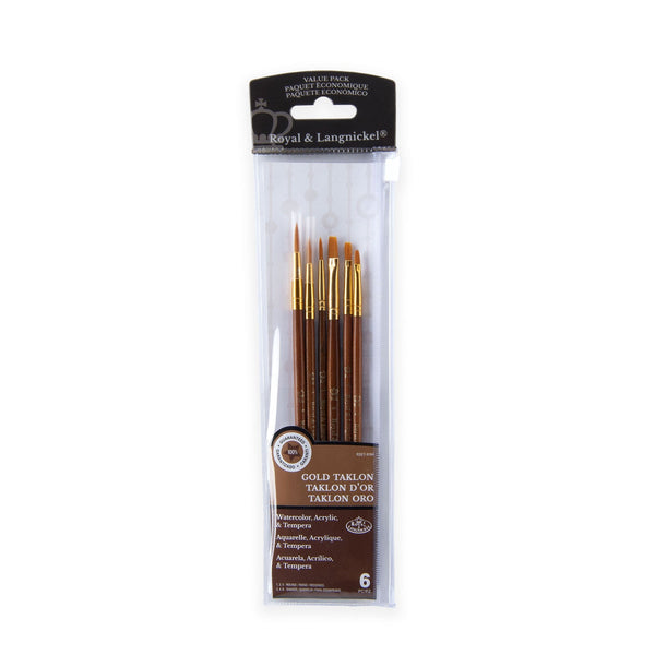 royal and langnickel RSET-9164 | 6pc Golden Taklon Round/Shader Brush Set