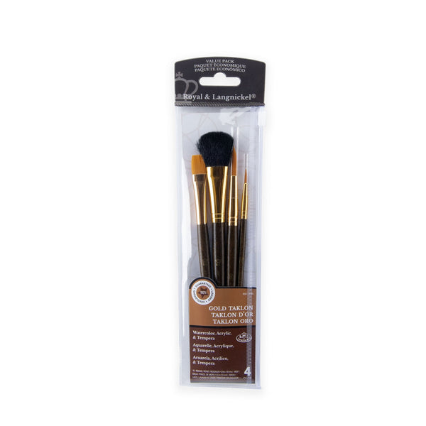 royal and langnickel RSET-9165 | 4pc Golden Taklon Variety Brush Set