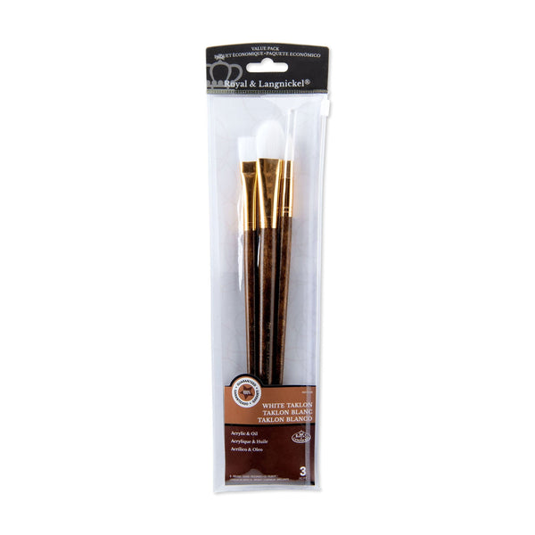 royal and langnickel RSET-9168 | 3pc White Taklon Long Handle Variety Brush Set