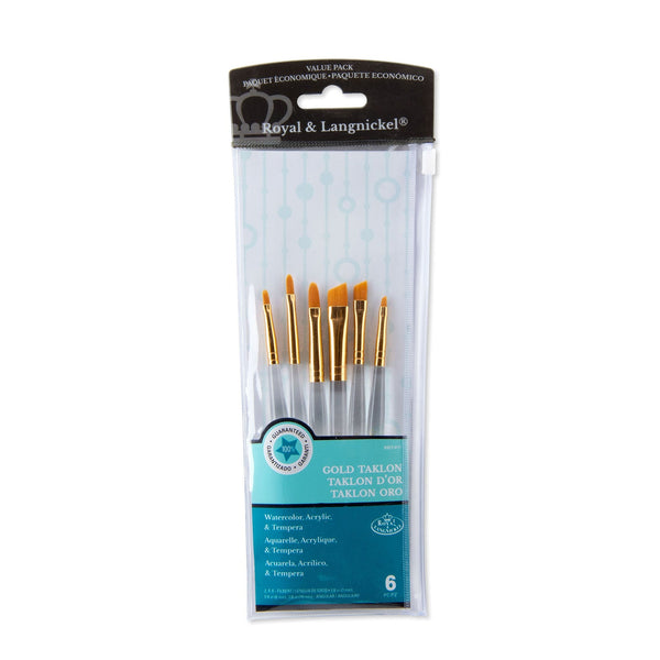 royal and langnickel RSET-9171 | 6pc Golden Taklon Short Handle Filbert/Angular Brush Set