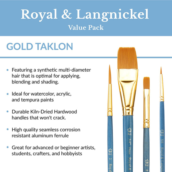 Royal And Langnickel RSET-9182 | 6pc Golden Taklon Variety Brush Set