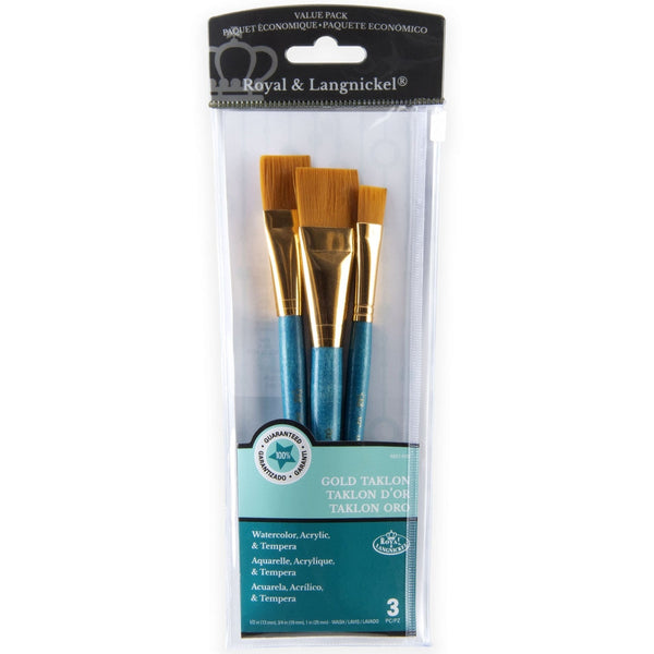royal and langnickel RSET-9185 | 3pc Golden Taklon Wash Brush Set