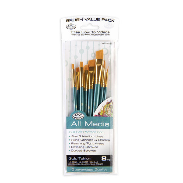 royal and langnickel RSET-9186 | 8pc Golden Taklon Variety Brush Set