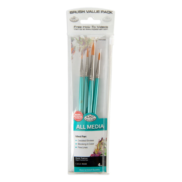 royal and langnickel RSET-9190 | 4pc Golden Taklon Round Brush Set