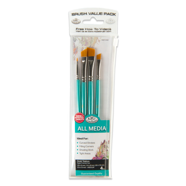 royal and langnickel RSET-9191 | 4pc Golden Taklon Angular Brush Set