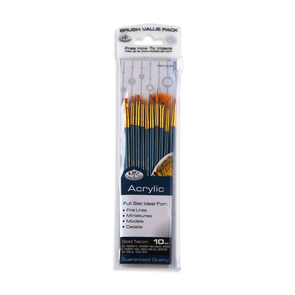 royal and langnickel RSET-9193 | 10pc Golden Taklon Variety Brush Set