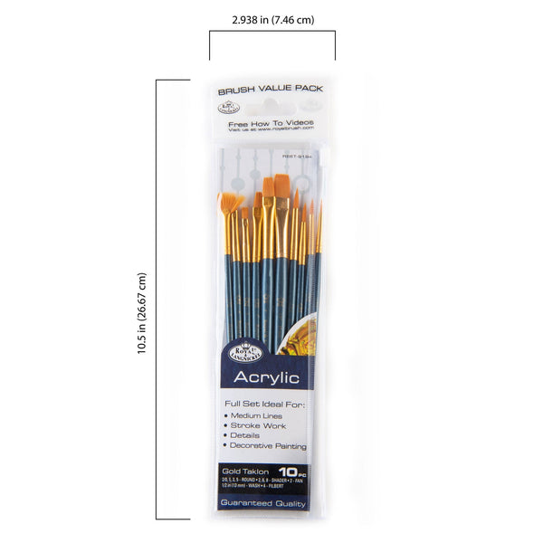 royal and langnickel RSET-9194 | 10pc Golden Taklon Variety Brush Set