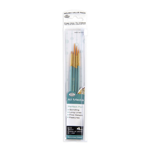 royal and langnickel RSET-9196 | 4pc Golden Taklon Variety Brush Set