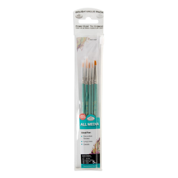royal and langnickel RSET-9197 | 5pc Golden Taklon Variety Brush Set