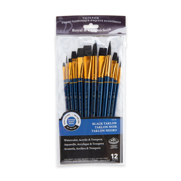 royal and langnickel RSET-9302 | 12pc Black Taklon Long Handle Variety Brush Set