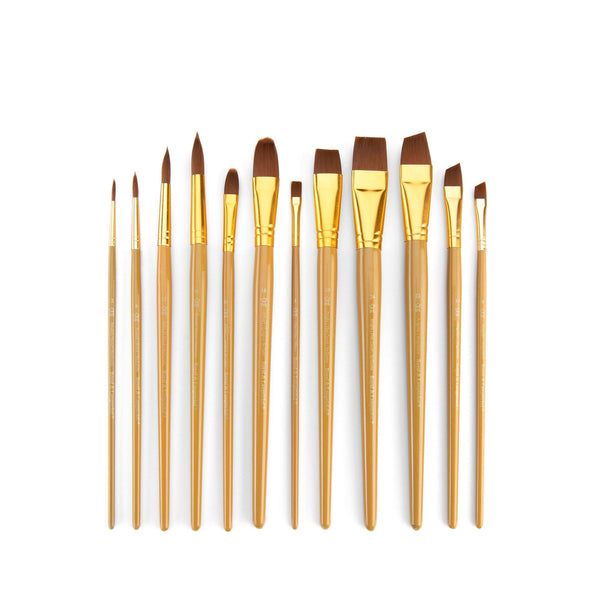 Royal And Langnickel RSET-9303 | 12pc Brown Taklon Long Handle Variety Brush Set