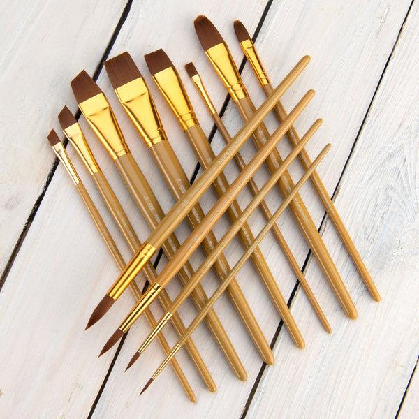 Royal And Langnickel RSET-9303 | 12pc Brown Taklon Long Handle Variety Brush Set