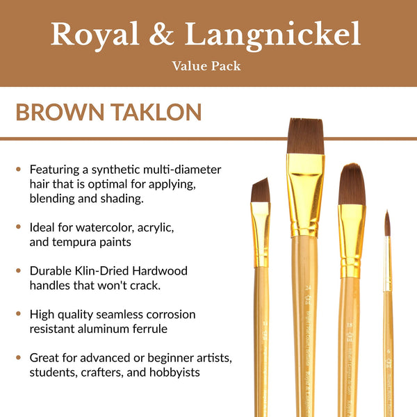 Royal And Langnickel RSET-9303 | 12pc Brown Taklon Long Handle Variety Brush Set