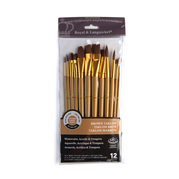 royal and langnickel RSET-9303 | 12pc Brown Taklon Long Handle Variety Brush Set