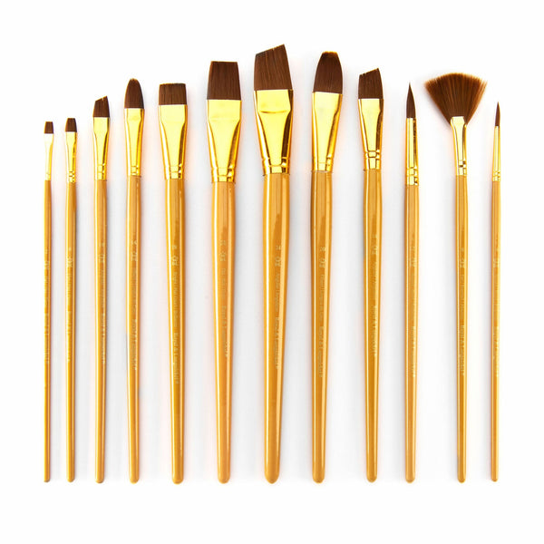 Royal And Langnickel RSET-9304 | 12pc Brown Taklon Long Handle Variety Brush Set