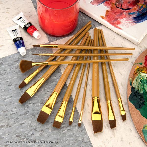 Royal And Langnickel RSET-9304 | 12pc Brown Taklon Long Handle Variety Brush Set