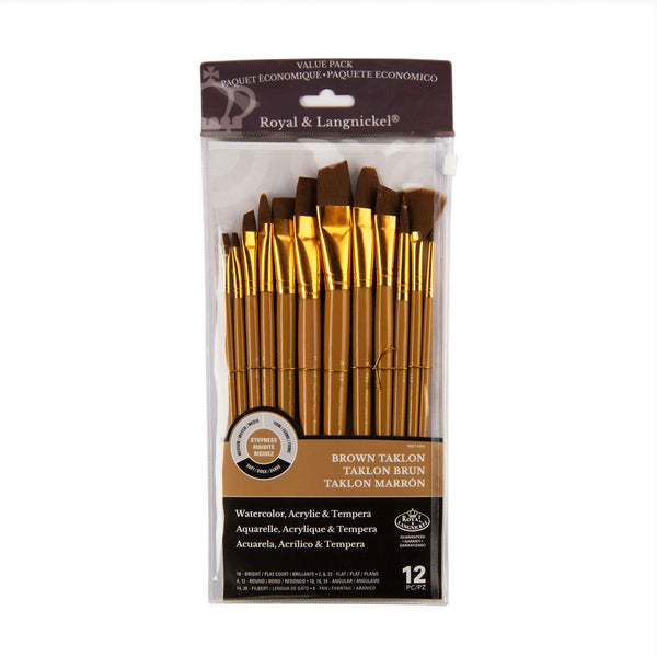 royal and langnickel RSET-9304 | 12pc Brown Taklon Long Handle Variety Brush Set
