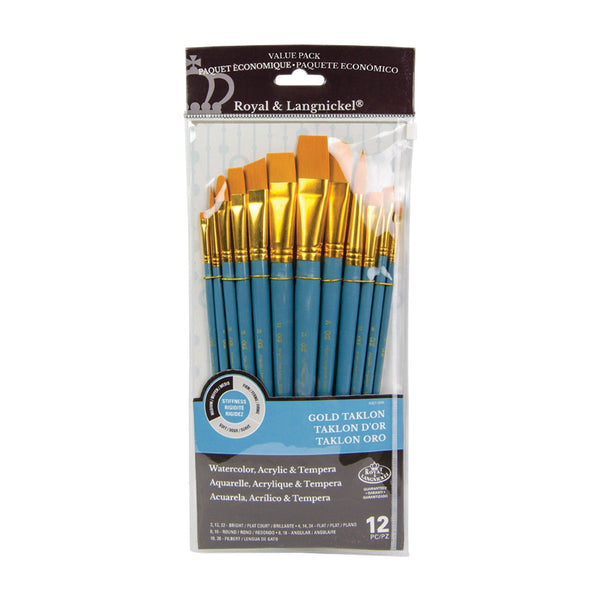 royal and langnickel RSET-9305 | 12pc Golden Taklon Long Handle Variety Brush Set
