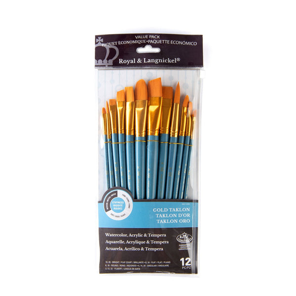 royal and langnickel RSET-9306 | 12pc Golden Taklon Long Handle Variety Brush Set