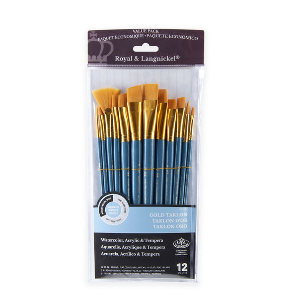 royal and langnickel RSET-9307 | 12pc Golden Taklon Long Handle Variety Brush Set