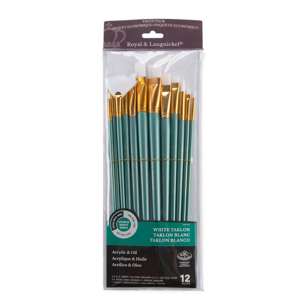 royal and langnickel RSET-9311 | 12pc White Taklon Long Handle Variety Brush Set