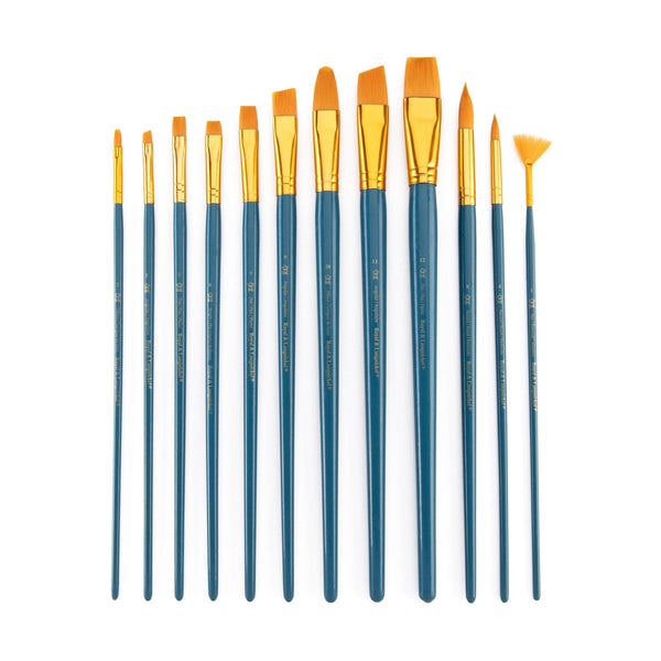 Royal And Langnickel RSET-9312 | 12pc Golden Taklon Long Handle Variety Brush Set