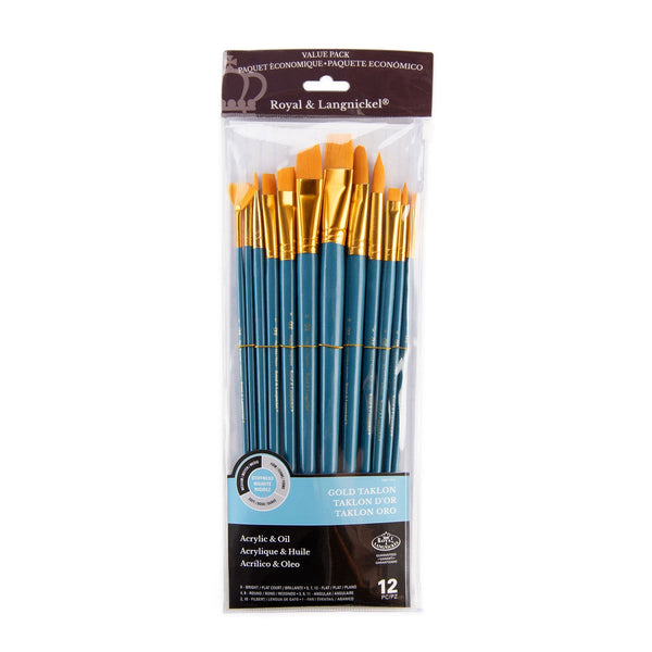 royal and langnickel RSET-9312 | 12pc Golden Taklon Long Handle Variety Brush Set