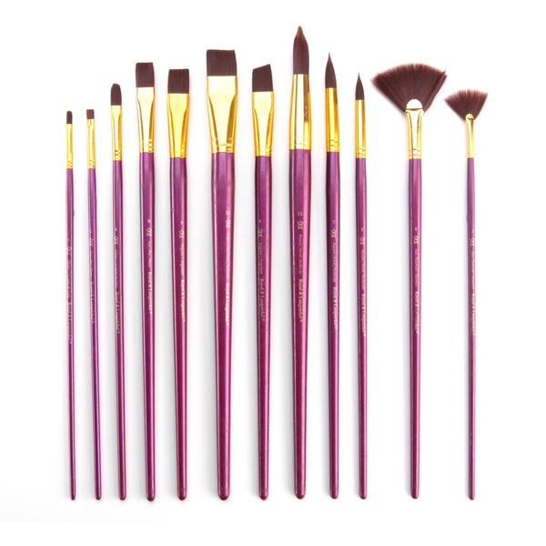 Royal And Langnickel RSET-9314 | 12pc Burgundy Taklon Long Handle Variety Brush Set
