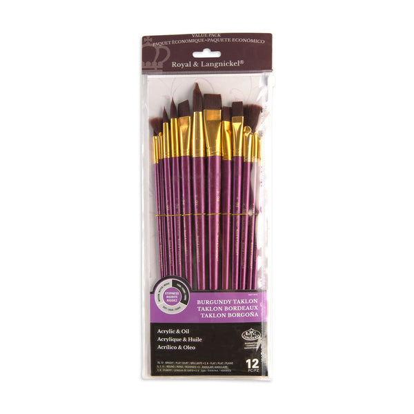 royal and langnickel RSET-9314 | 12pc Burgundy Taklon Long Handle Variety Brush Set