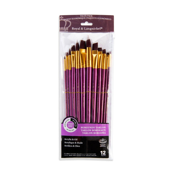 royal and langnickel RSET-9315 | 12pc Burgundy Taklon Long Handle Variety Brush Set