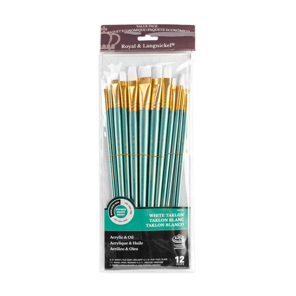 royal and langnickel RSET-9316 | 12pc White Taklon Long Handle Variety Brush Set