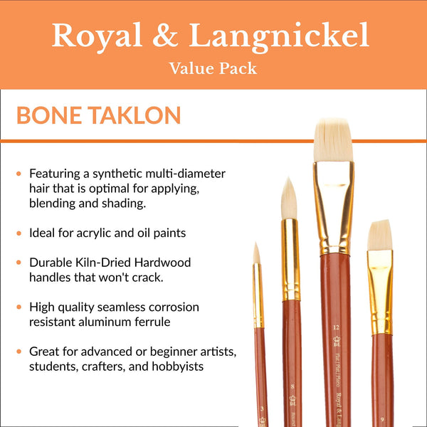 Royal And Langnickel RSET-9317 | 12pc Bone Taklon Long Handle Variety Brush Set